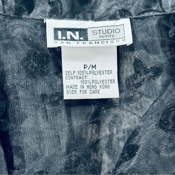 I.N.Studio Black Sheer Embroidered Top Sz Medium Petite - Picture 2 of 8